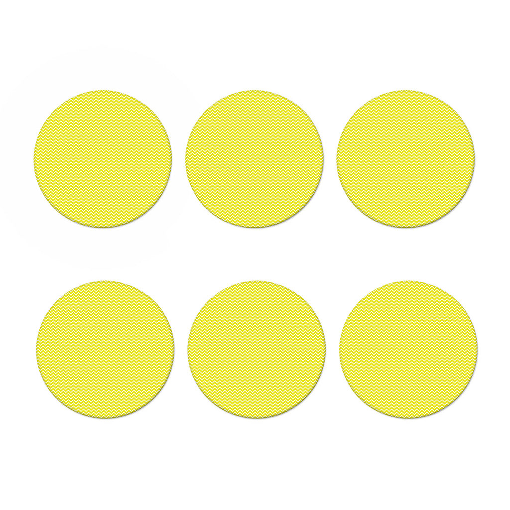 Yellow And White Zigzag Pattern Print Coaster Set