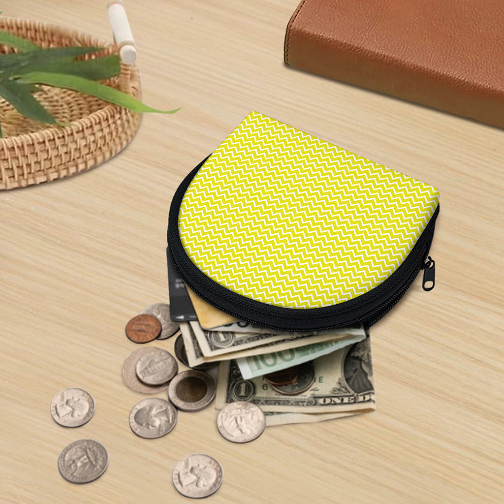 Yellow And White Zigzag Pattern Print Coin Purse