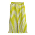 Yellow And White Zigzag Pattern Print Cotton Front Slit Maxi Skirt