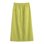 Yellow And White Zigzag Pattern Print Cotton Front Slit Maxi Skirt
