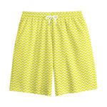Yellow And White Zigzag Pattern Print Cotton Shorts