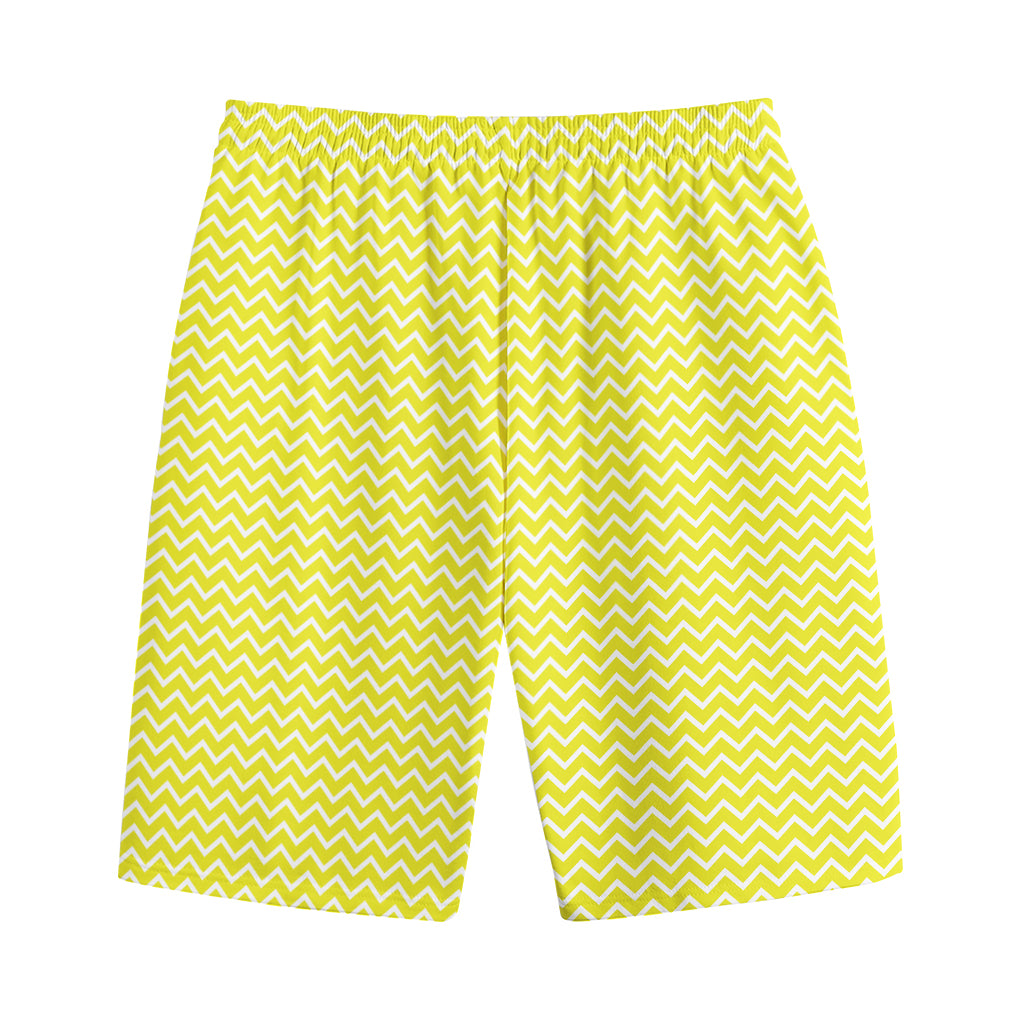 Yellow And White Zigzag Pattern Print Cotton Shorts