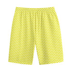 Yellow And White Zigzag Pattern Print Cotton Shorts