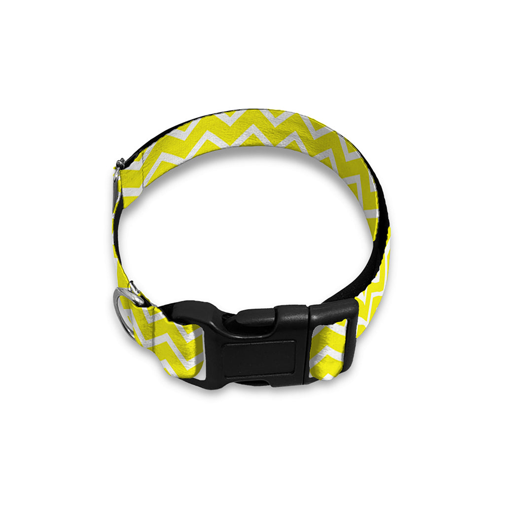 Yellow And White Zigzag Pattern Print Dog Collar