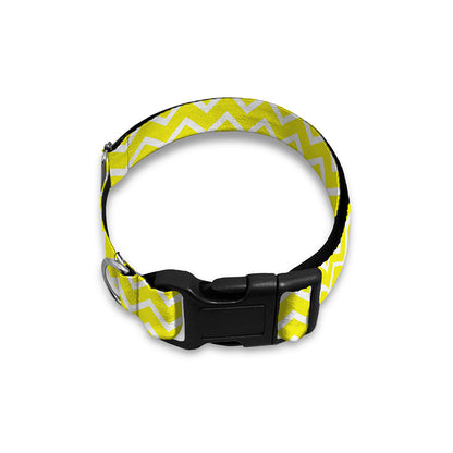 Yellow And White Zigzag Pattern Print Dog Collar