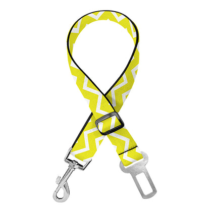 Yellow And White Zigzag Pattern Print Dog Seat Belt