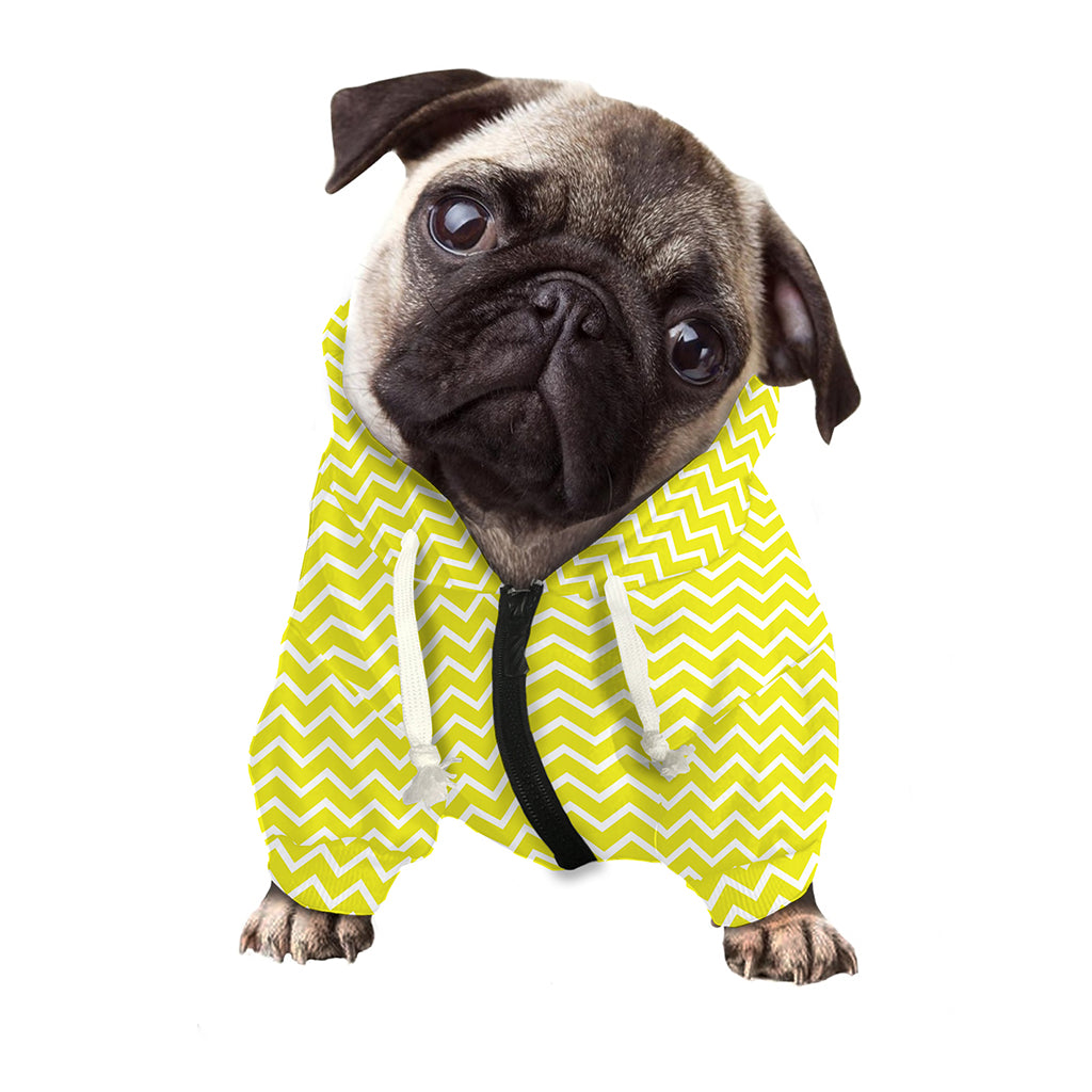 Yellow And White Zigzag Pattern Print Dog Zip Up Hoodie