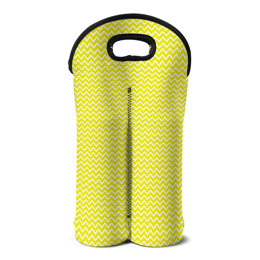 Yellow And White Zigzag Pattern Print Double Neoprene Wine Tote