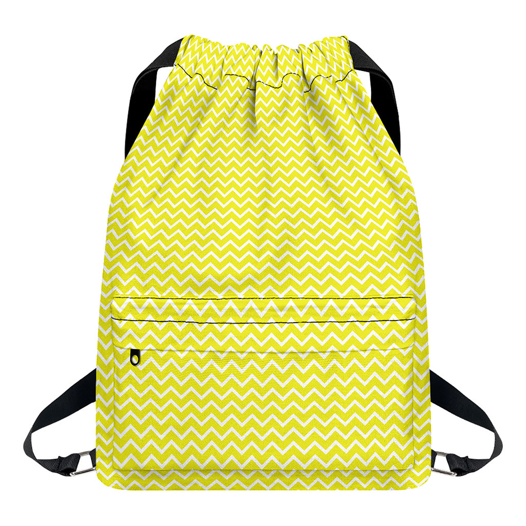 Yellow And White Zigzag Pattern Print Drawstring Backpack