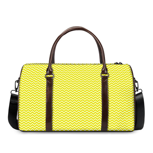Yellow And White Zigzag Pattern Print Duffle Bag