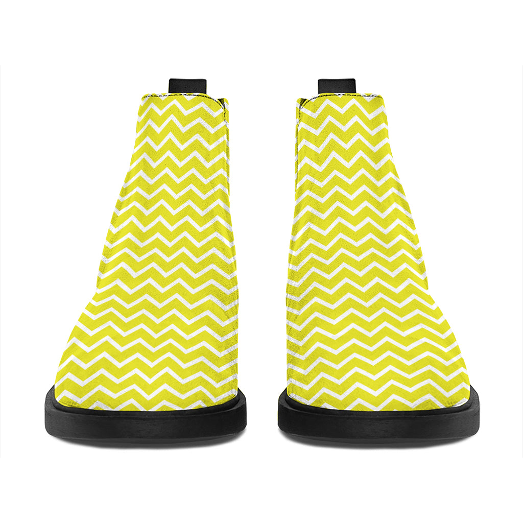 Yellow And White Zigzag Pattern Print Flat Ankle Boots