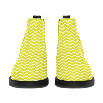 Yellow And White Zigzag Pattern Print Flat Ankle Boots