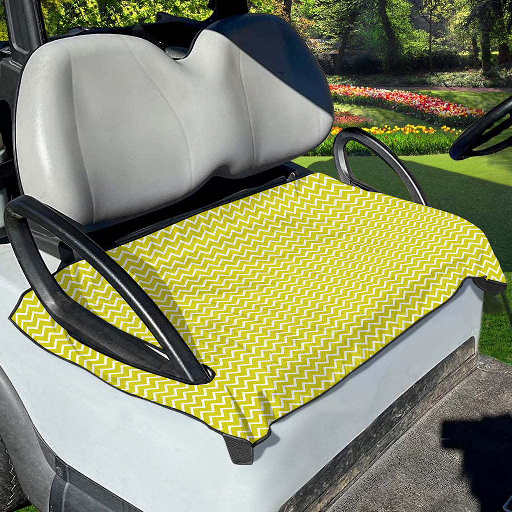 Yellow And White Zigzag Pattern Print Golf Cart Seat Cover