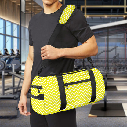 Yellow And White Zigzag Pattern Print Gym Bag