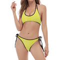 Yellow And White Zigzag Pattern Print Halter Scoop Tie Side Bikini