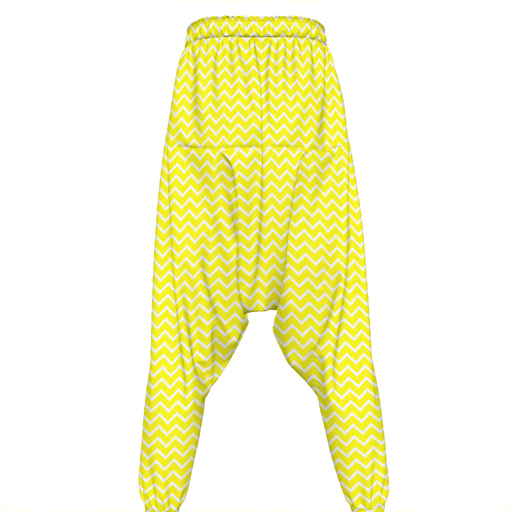 Yellow And White Zigzag Pattern Print Hammer Pants