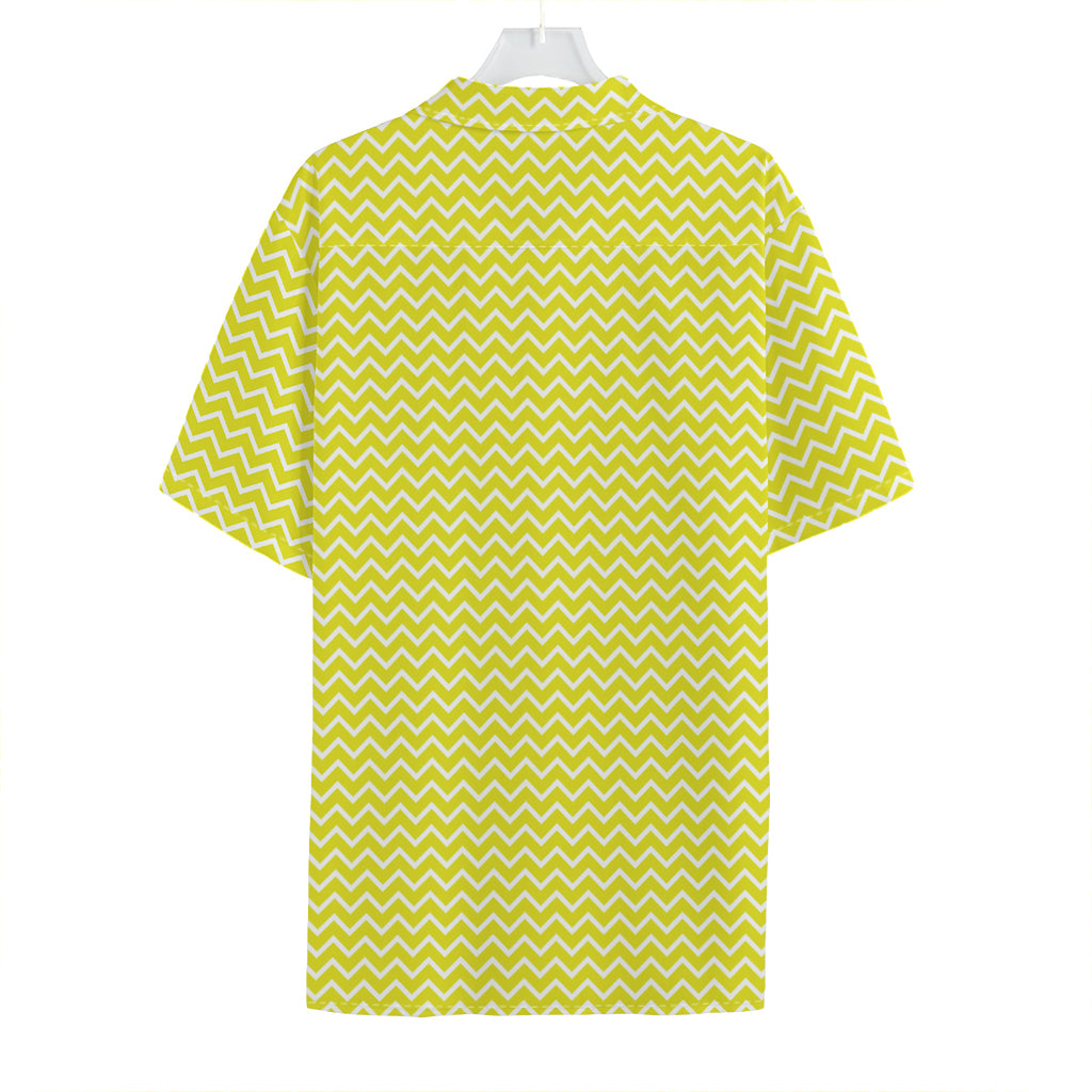 Yellow And White Zigzag Pattern Print Hawaiian Shirt