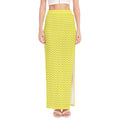 Yellow And White Zigzag Pattern Print High Slit Maxi Skirt