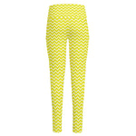 Yellow And White Zigzag Pattern Print High-Waisted Pocket Leggings