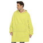 Yellow And White Zigzag Pattern Print Hoodie Blanket