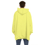 Yellow And White Zigzag Pattern Print Hoodie Blanket
