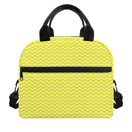 Yellow And White Zigzag Pattern Print Insulated Lunch Bag