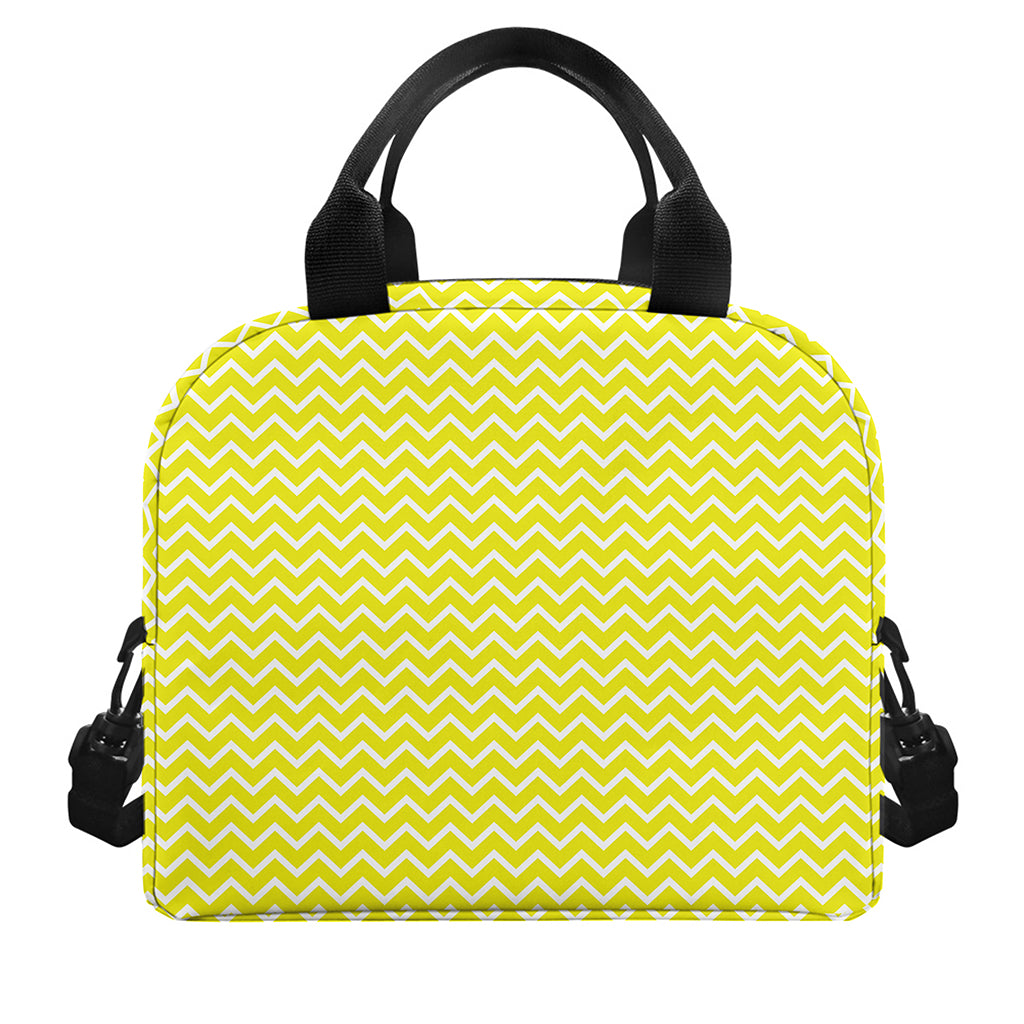 Yellow And White Zigzag Pattern Print Insulated Lunch Bag