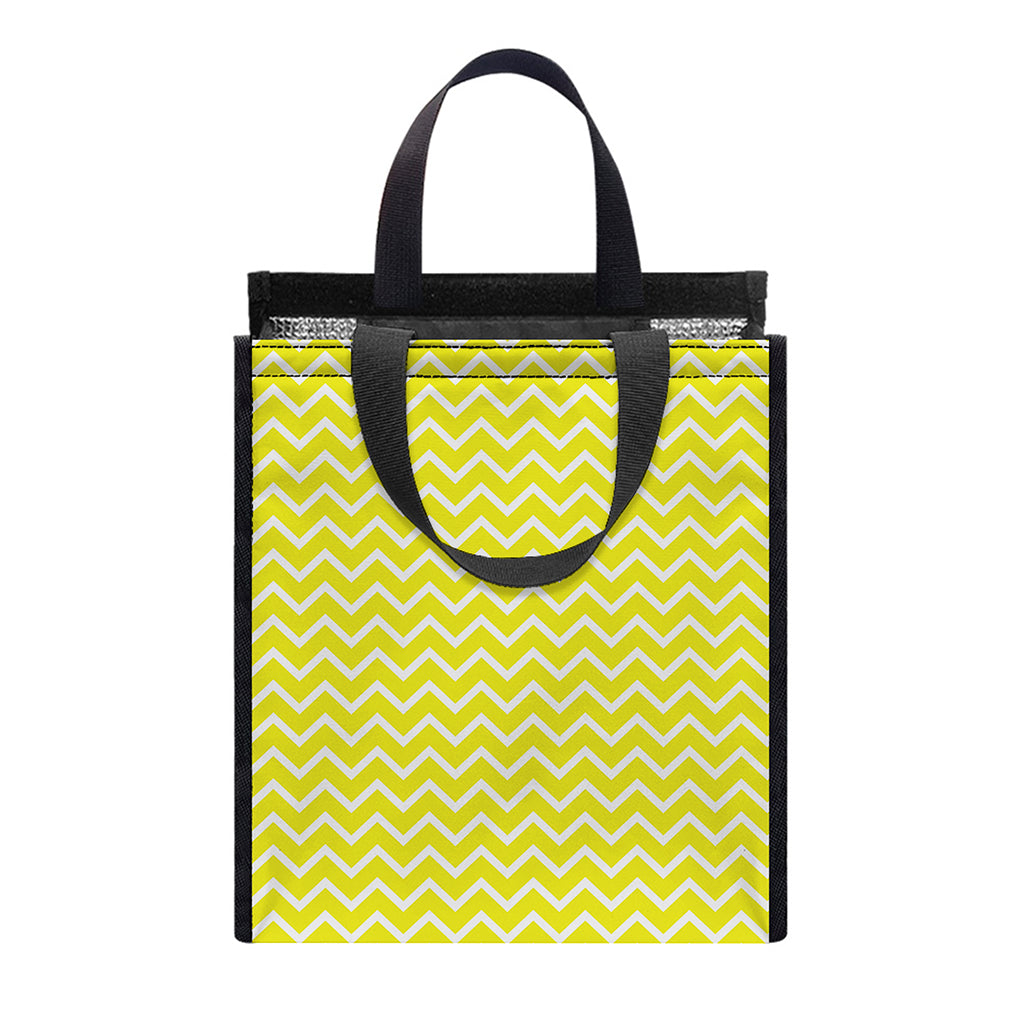 Yellow And White Zigzag Pattern Print Insulated Lunch Tote