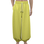 Yellow And White Zigzag Pattern Print Lantern Pants