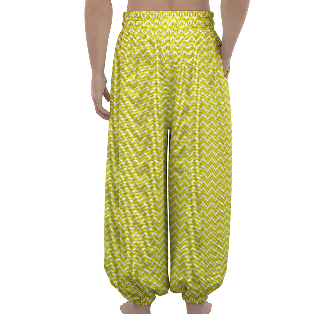 Yellow And White Zigzag Pattern Print Lantern Pants
