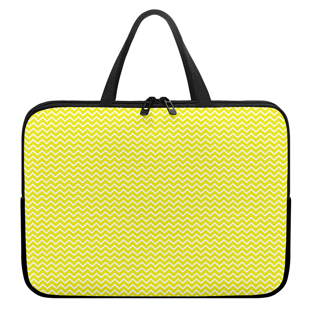 Yellow And White Zigzag Pattern Print Laptop Sleeve With Handle