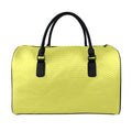 Yellow And White Zigzag Pattern Print Leather Duffel Bag