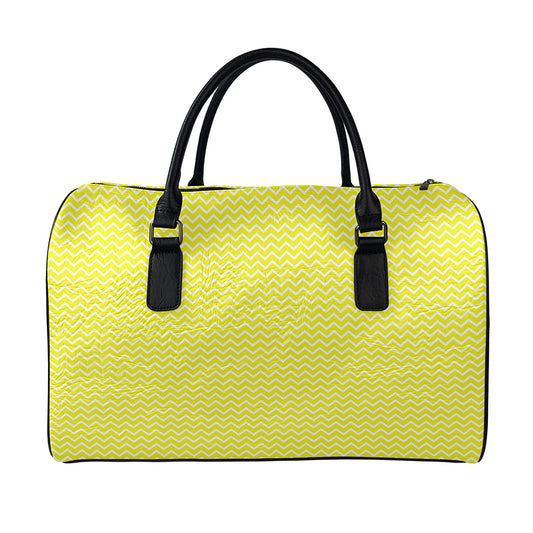 Yellow And White Zigzag Pattern Print Leather Duffle Bag