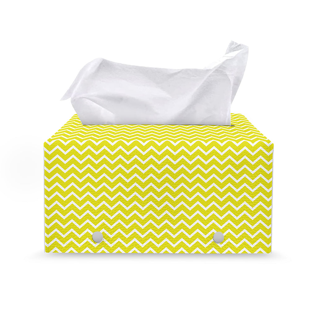 Yellow And White Zigzag Pattern Print Leather Tissue Box Cover