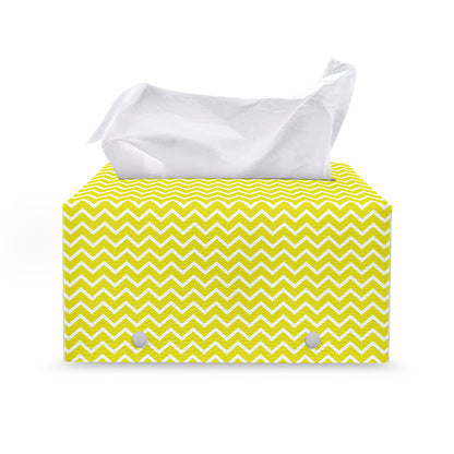 Yellow And White Zigzag Pattern Print Leather Tissue Box Cover