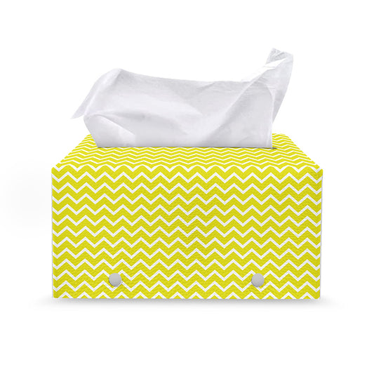 Yellow And White Zigzag Pattern Print Leather Tissue Box Cover