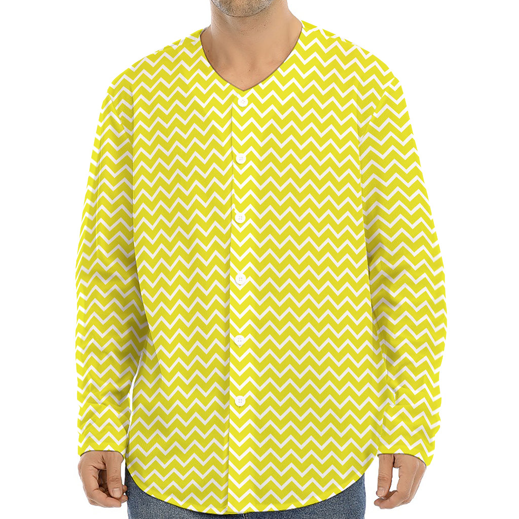 Yellow And White Zigzag Pattern Print Long Sleeve Baseball Jersey