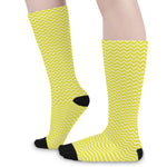 Yellow And White Zigzag Pattern Print Long Socks