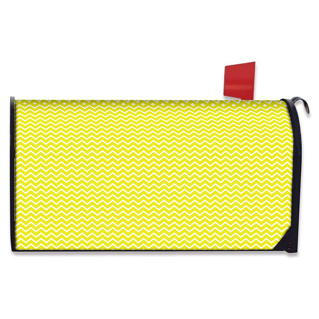 Yellow And White Zigzag Pattern Print Mailbox Cover