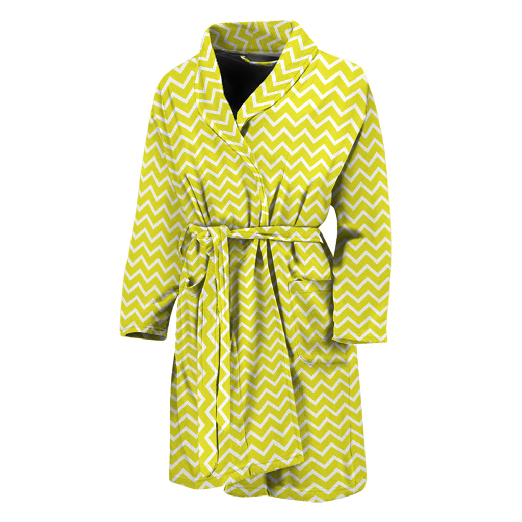 Yellow And White Zigzag Pattern Print Men's Bathrobe