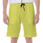 Yellow And White Zigzag Pattern Print Men's Beach Shorts