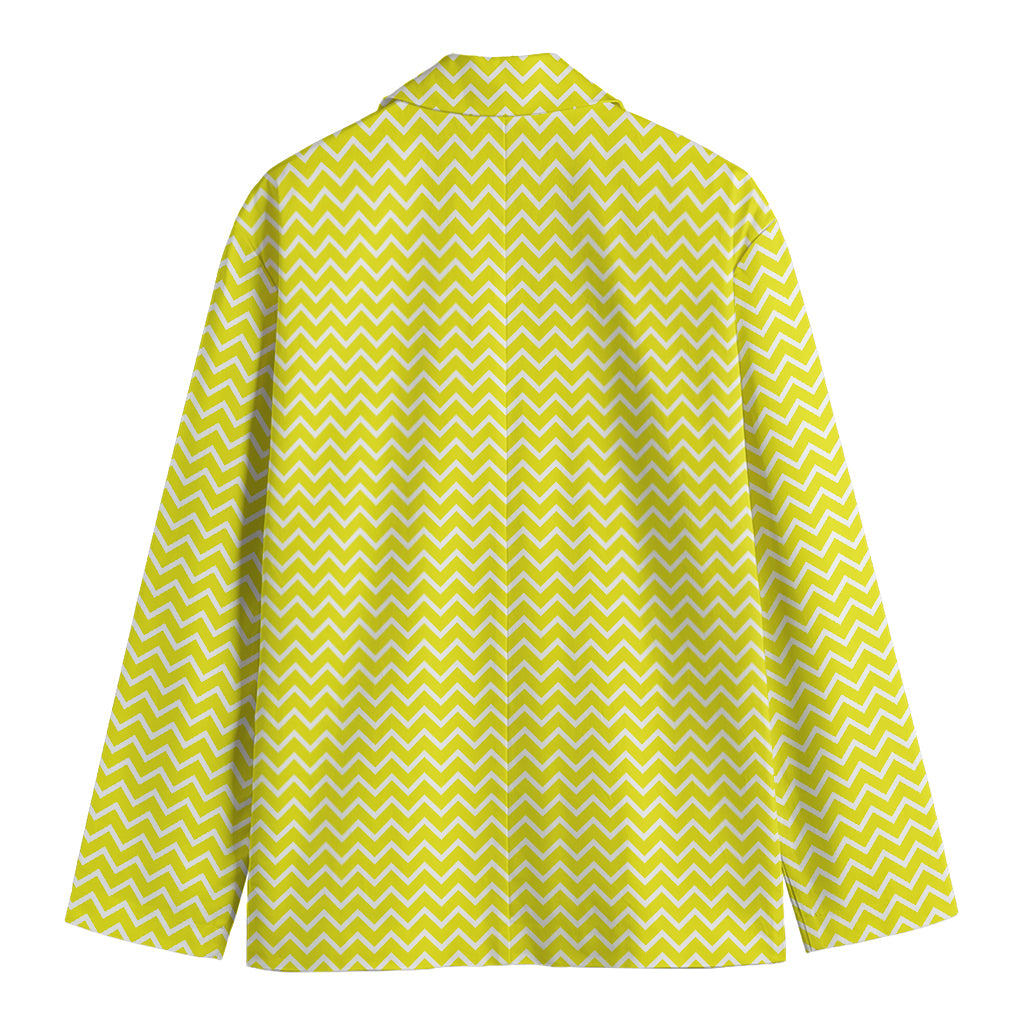 Yellow And White Zigzag Pattern Print Men's Blazer