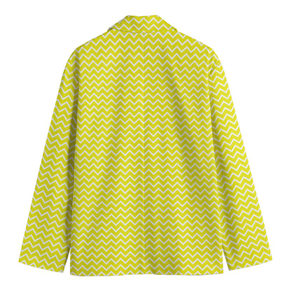 Yellow And White Zigzag Pattern Print Men's Blazer