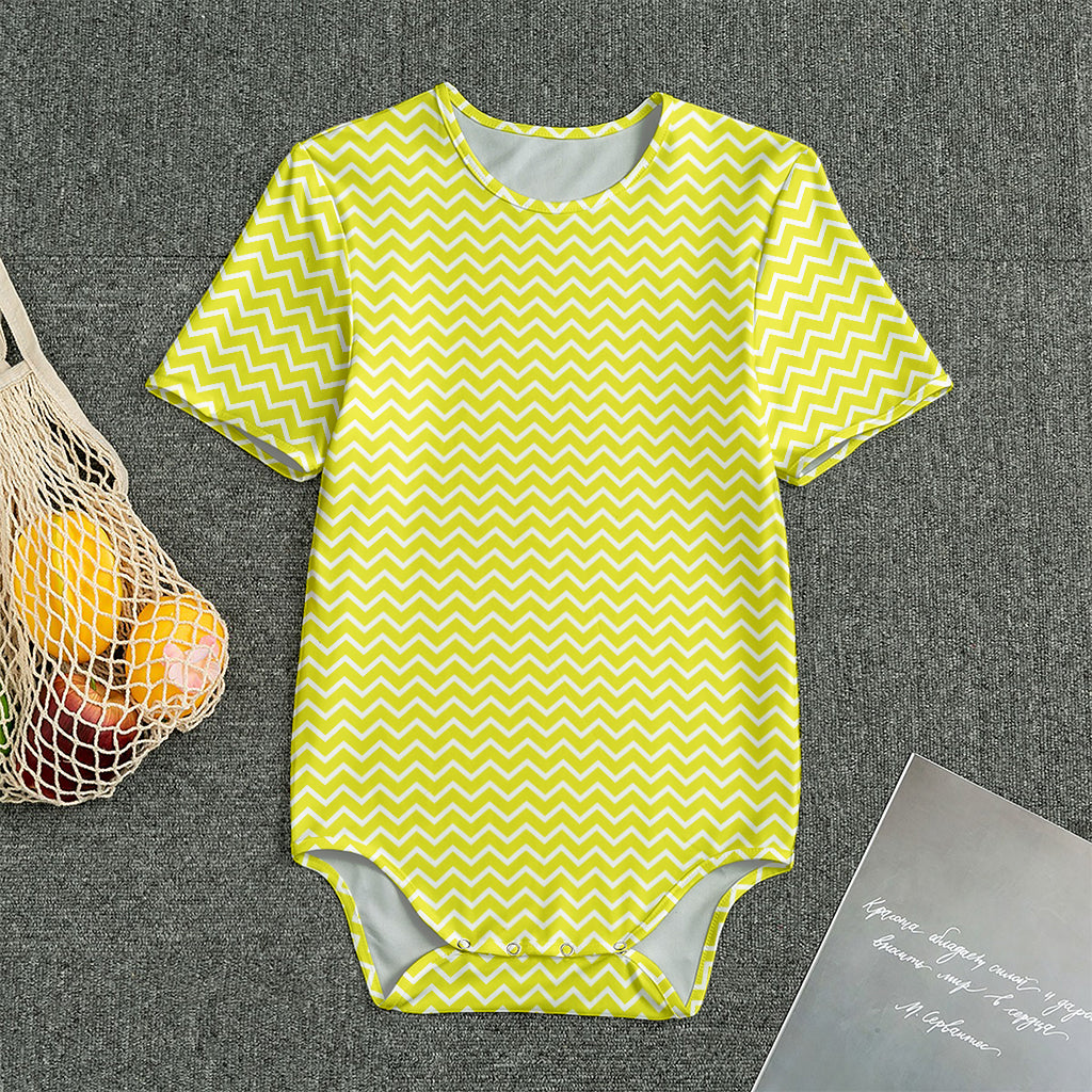 Yellow And White Zigzag Pattern Print Men's Bodysuit