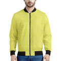Yellow And White Zigzag Pattern Print Men's Bomber Jacket