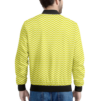 Yellow And White Zigzag Pattern Print Men's Bomber Jacket