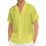 Yellow And White Zigzag Pattern Print Men's Deep V-Neck Shirt