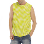 Yellow And White Zigzag Pattern Print Men's Fitness Tank Top