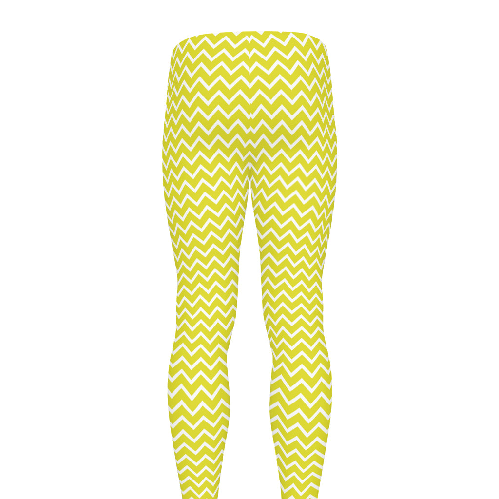 Yellow And White Zigzag Pattern Print Men's leggings