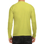 Yellow And White Zigzag Pattern Print Men's Long Sleeve Rash Guard